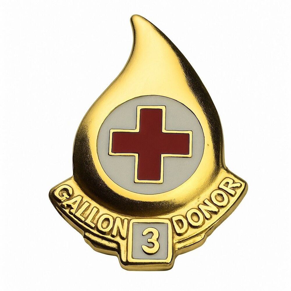Vintage Red Cross 3 Gallon Blood Donor Pin Gold Tone Enamel Lapel Badge